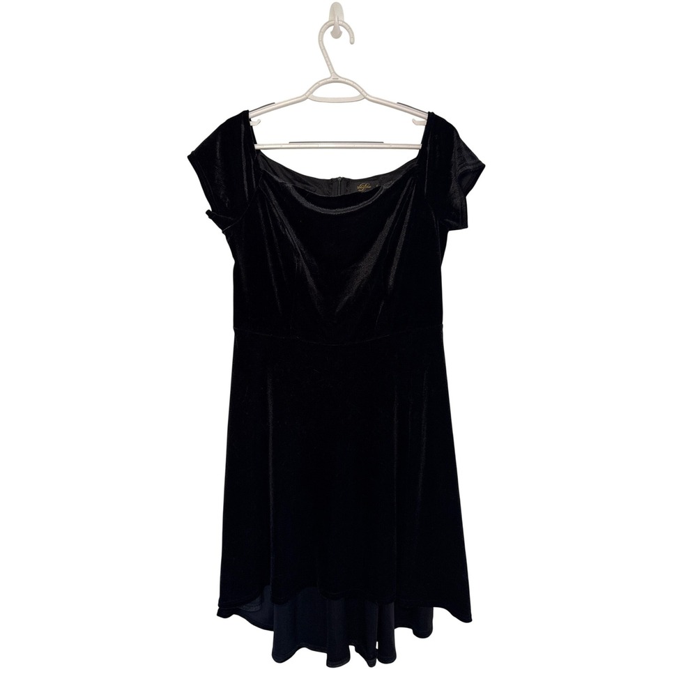 Dressystar Black Velvet‎ High-Low Cocktail Dress XL Cap Sleeve Whimsigoth